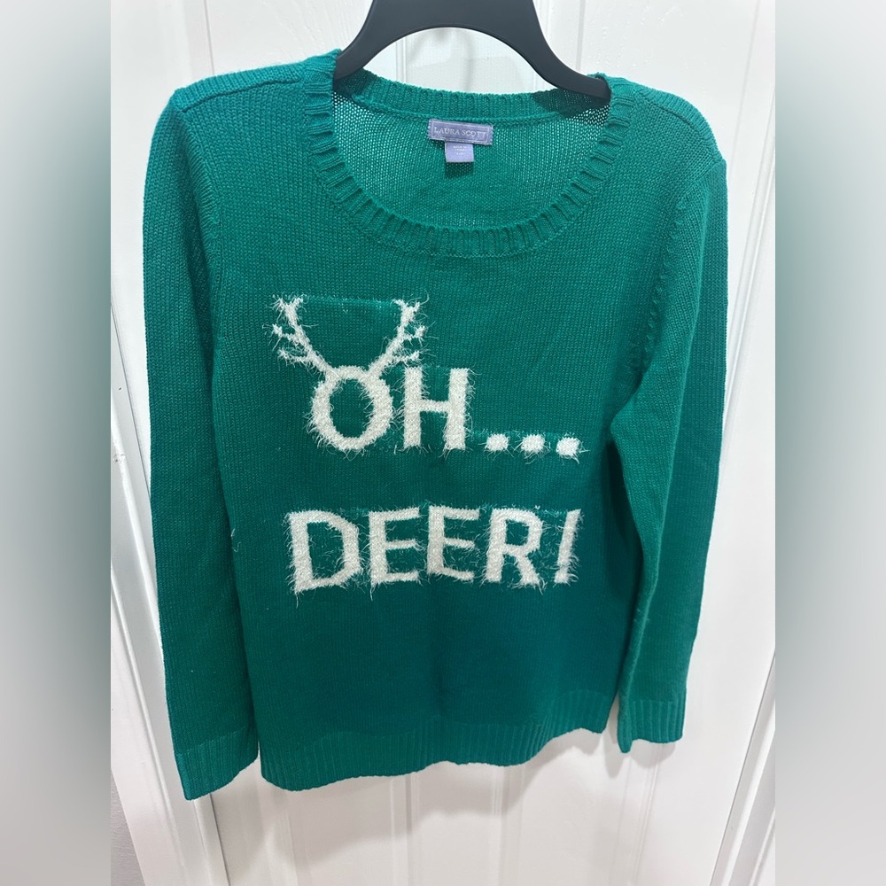Laura Scott Teal 'Oh Deer' Sweater and christmas red sweater set